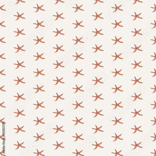  Seamless pattern with starfish,cute pattern with cartoon starfish on  the beige background .