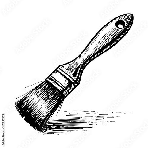 Paint brush sketch engraving black and white outline. Scratch board imitation.