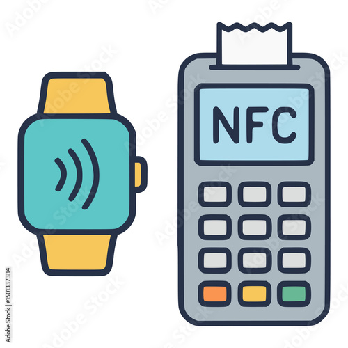 smartwatch NFC online shopping payment business flat color vector illustration template design