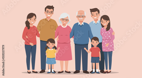 A Smiling MultiGenerational Family Standing Together Embracing Each Other