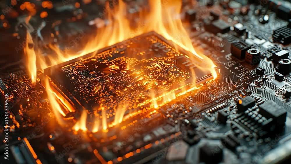 Burning Computer Chip: Overheated Central Processing Unit on Fire ...