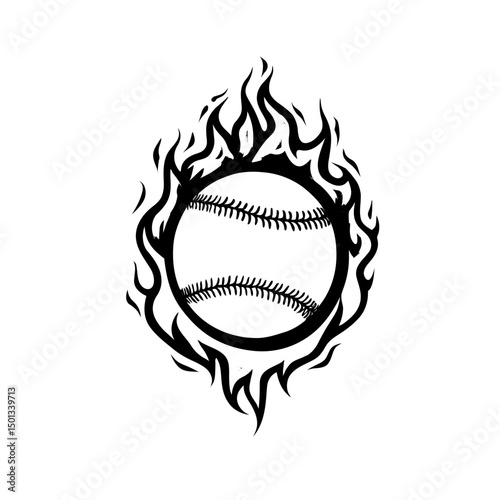 silhouette of flaming baseball vector isolated on white background
