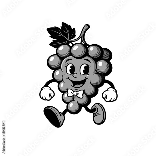 Cartoon grape character walking cheerfully in a playful illustration filled with humor and charm for children's entertainment