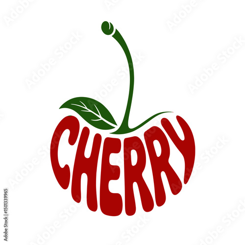 Bold cherry graphic with vibrant red color and green leaf design emphasizing fruit and summer freshness