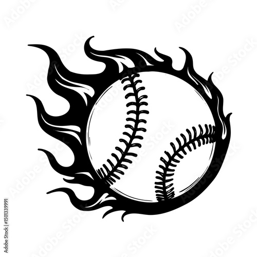 silhouette of flaming baseball vector 