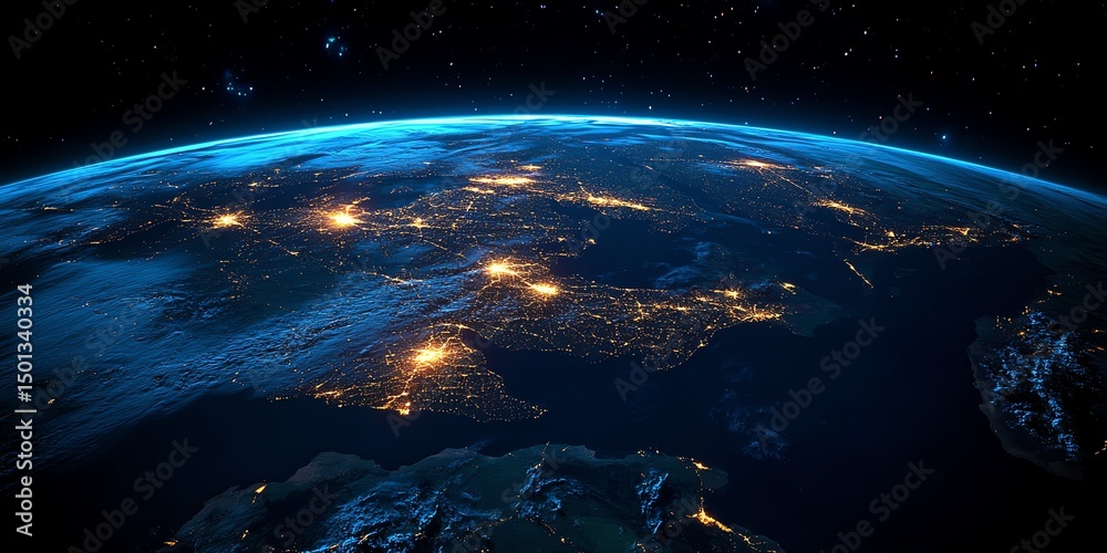 Obraz premium United Kingdom UK from space at night with city lights of the City of London