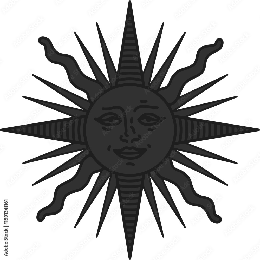 Fototapeta premium antique sun illustration; vintage solar depiction