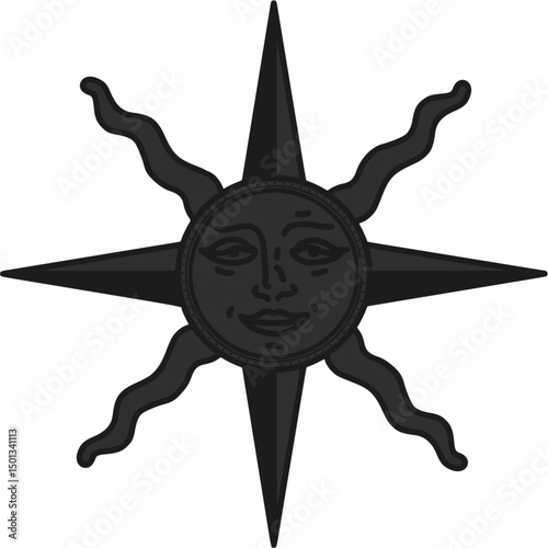 antique sun illustration; vintage solar depiction