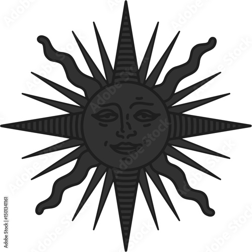 antique sun illustration; vintage solar depiction