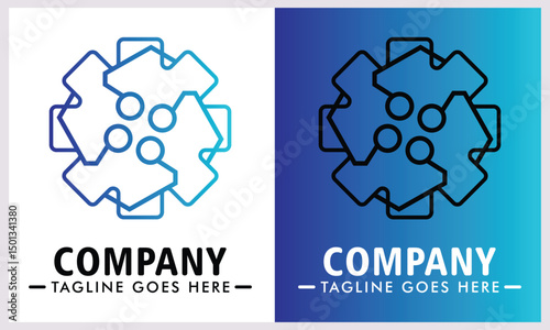 mechanical technology logo design digital design,abstract logo with abstract curve suitable for,company sign,product industry,presentation,web banner,social media