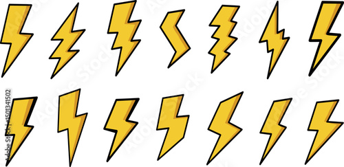 Lightning bolt icon set, Energy and thunder electricity symbol concept, vector Illustration
