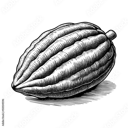 Cocoa bean sketch engraving black and white outline. Scratch board imitation.