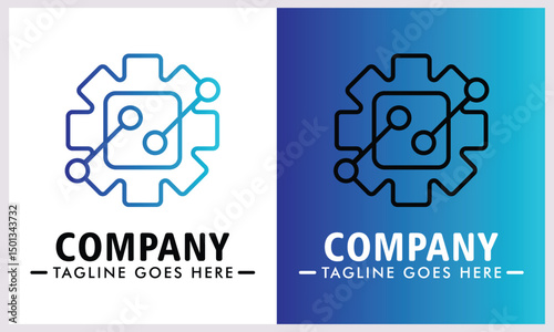 mechanical technology logo design digital design,abstract logo with abstract curve suitable for,company sign,product industry,presentation,web banner,social media