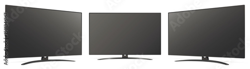 Realistic tv screen. TV mockup from angled views. Blank television template.