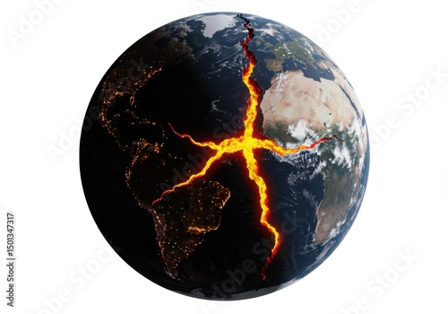 Earth s crust split open revealing molten core photo