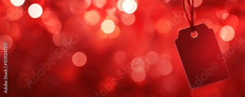 Red Gift Tag Against Bokeh Lights Background