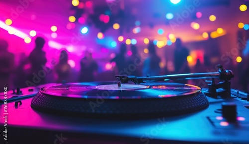Neon Nights: Turntable at a vibrant dance party