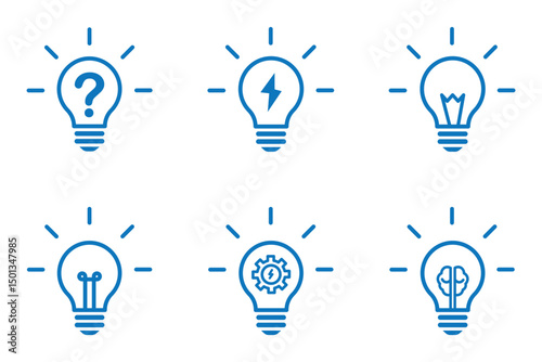 Lightbulb icon set. Light bulb linear icon. Idea and creativity symbol. Electric lamp, electricity, light. Editable stroke. Bulb icon vector illustration.