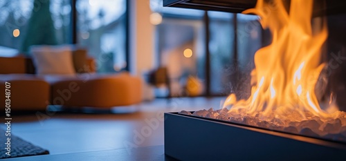 Modern Fireplace with Cozy Flames in a Luxurious Living Room