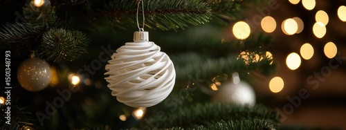 White 3D-Printed Christmas Ornament on a Tree