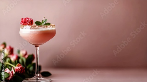 Elegant Rose Cocktail Garnished With Fresh Flower, Perfect for Celebration or...