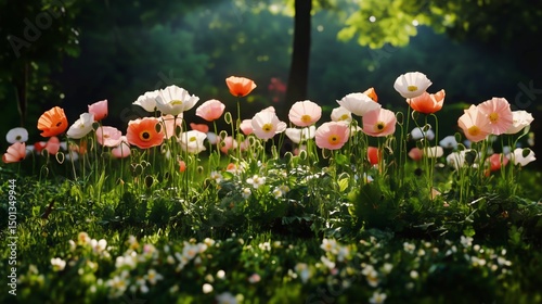 Beautiful Flowers Blooming in a Vibrant Garden During Golden Hour Light