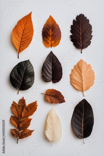Variation of Autumn Leaves Arranged on a Light Background Showcasing Diverse ...