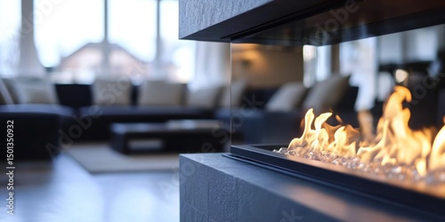 Modern Fireplace Design: Cozy Living Room with Glass-Enclosed Fire