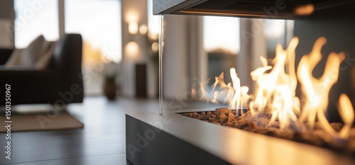 Modern Glass Fireplace in Luxurious Living Room