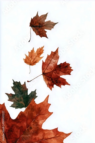 Autumn Leaves Arranged on a Light Background Showcasing Vibrant Colors and Te...