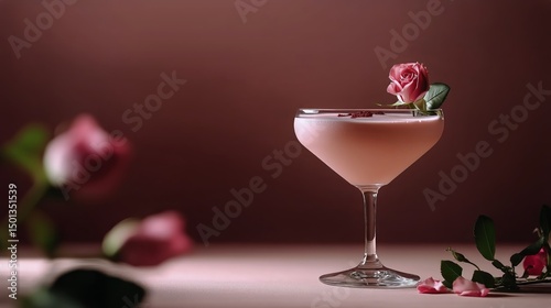 Elegant Rose Cocktail Garnished With Fresh Flower, Perfect for Celebration or...