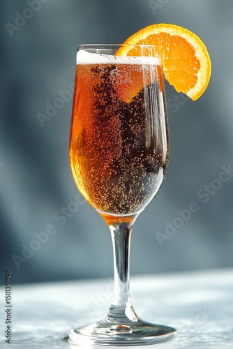 Refreshing Drink With Orange Slice Served in a Elegant Glass During a Sunny A...