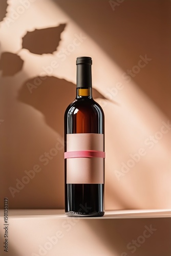 Elegant Wine Bottle With Minimalistic Label Illuminated by Soft Natural Light...