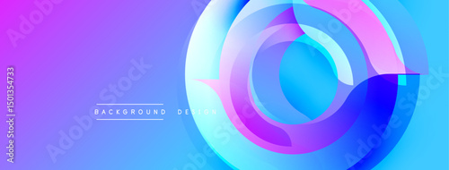 Abstract vibrant layers create dynamic visual effect. Purple, blue hues blend smoothly, forming modern backdrop. Minimal text present.