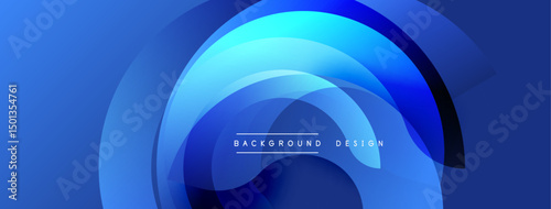Abstract blue layers create circular design. Gradient shades suggest depth, modern aesthetic. Text reads background design.