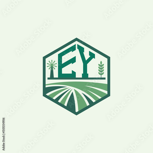 Modern Agricultural EY Logo Design. Letter EY Farm Logo and Field Icon for Eco-Friendly Branding. EY Sustainable Agriculture Emblem