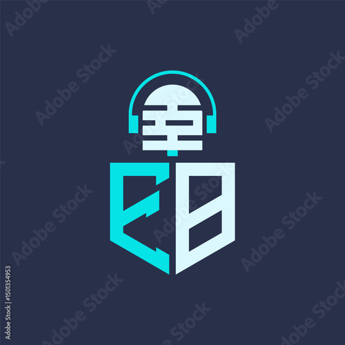 EB Microphone Logo Design for Audio, Music, and Podcast Branding - Letter EB Logo Professional Vector Illustration for Creative Industries
