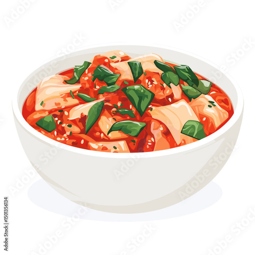 Chinese cabbage kimchi in a bowl korean pickled food vector illustration isolated on a white background