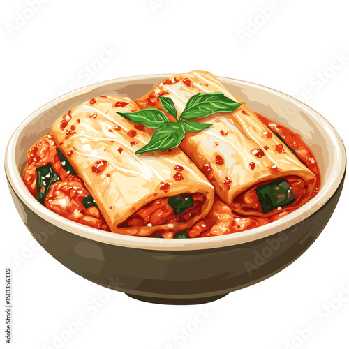 Chinese cabbage kimchi in a bowl korean pickled food vector illustration isolated on a white background