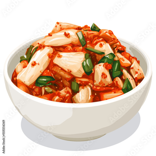 Chinese cabbage kimchi in a bowl korean pickled food vector illustration isolated on a white background