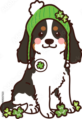 Simple and adorable Saint Patrick's Day illustration of Cavalier King Charles Spaniel