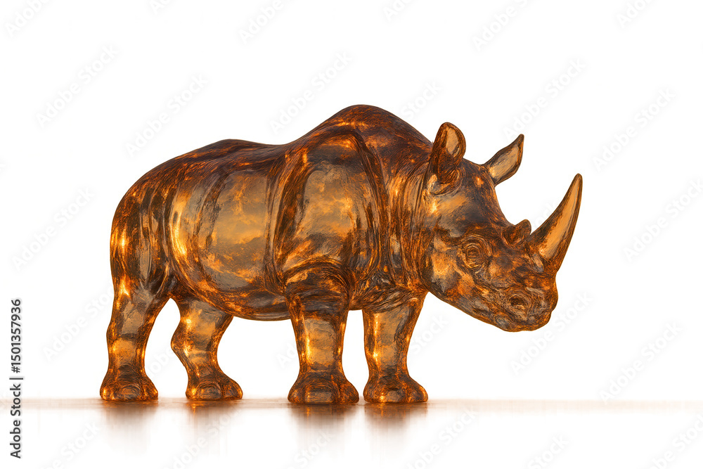 Golden rhino sculpture standing on transparent background Golden rhino sculpture standing on transparent background