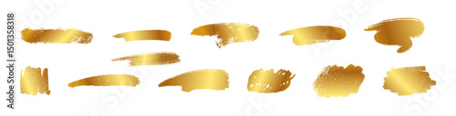 Golden smear effect with sparkle powder. Metallic paint strokes and celebration background. Flat vector illustration isolated on white background.