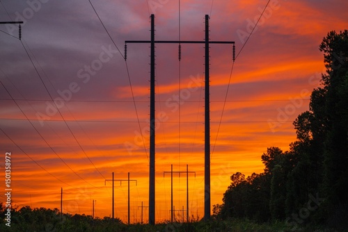 power lines at sunset