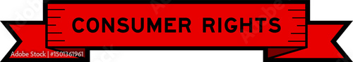 Red ribbon label banner with word consumer rights on white background