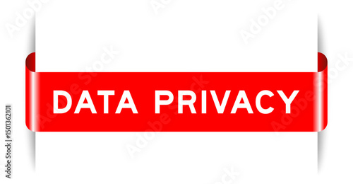 Red color inserted label banner with word data privacy on white background