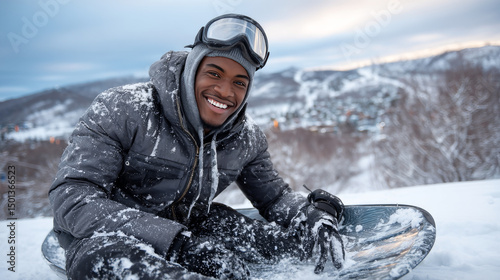 Winter sports, happy man having fun riding on sleds downhill during wintertime holidays. Outdoors activity, vacation spare time on ski resort, male character sledding, Cartoon vector illustration