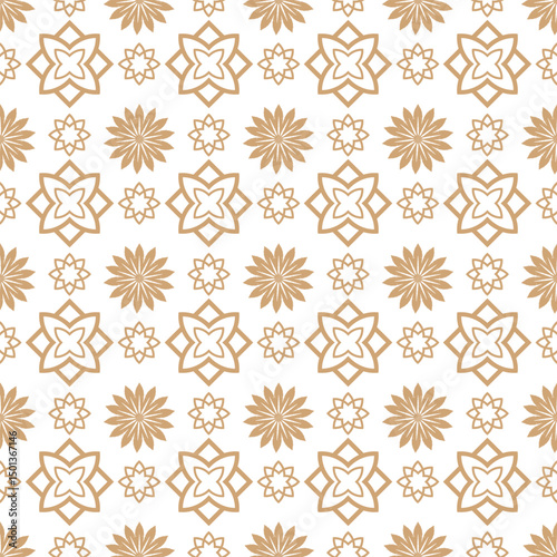 Modern Minimal Islamic Seamless Pattern  in elegant gold linework on white background. Perfect for branding, packaging, invitation cards, or luxury textile .