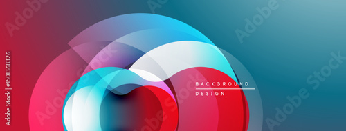 Abstract composition. Overlapping translucent circles create dynamic visual effect. Gradient colors blend smoothly. Modern design element.