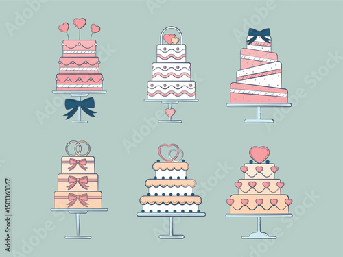 set of wedding cake vector illustration 